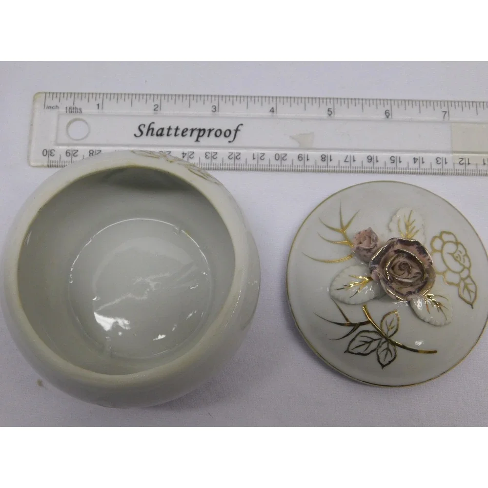 Vintage Porcelain Gilded Floral Trinket Dish With Lid